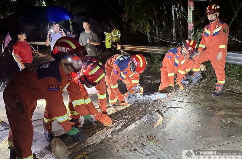 天博电竞APP平南：暴雨引发山体滑坡道路阻断 消防员“摸黑”排险恢复通行(图2)