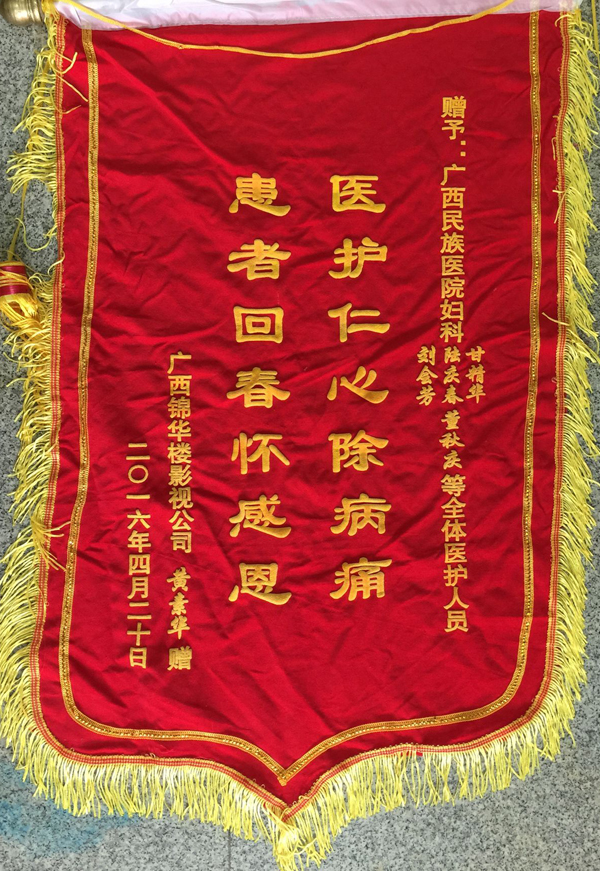 [弘揚(yáng)醫(yī)德之錦旗篇]我院婦科甘精華,、陸慶春等醫(yī)生及全體醫(yī)護(hù)人員獲贈錦旗