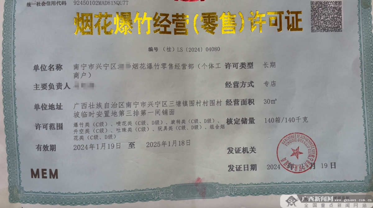 店内烟花爆竹经营(零售)许可证是否悬挂在醒目位置,是否配备消防器材