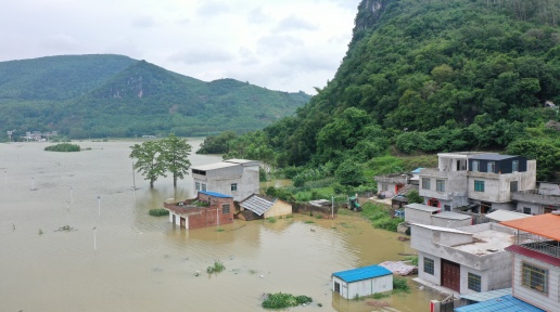 来宾武宣：金鸡乡大坪村午夜洪水进村 当地干群齐心协力抗洪救灾